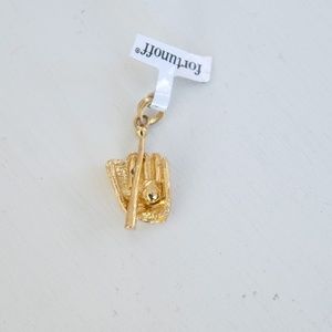 Vintage 14K Yellow Gold Baseball Glove/Bat 3-D Charm / Pendant NWT Fortunoff